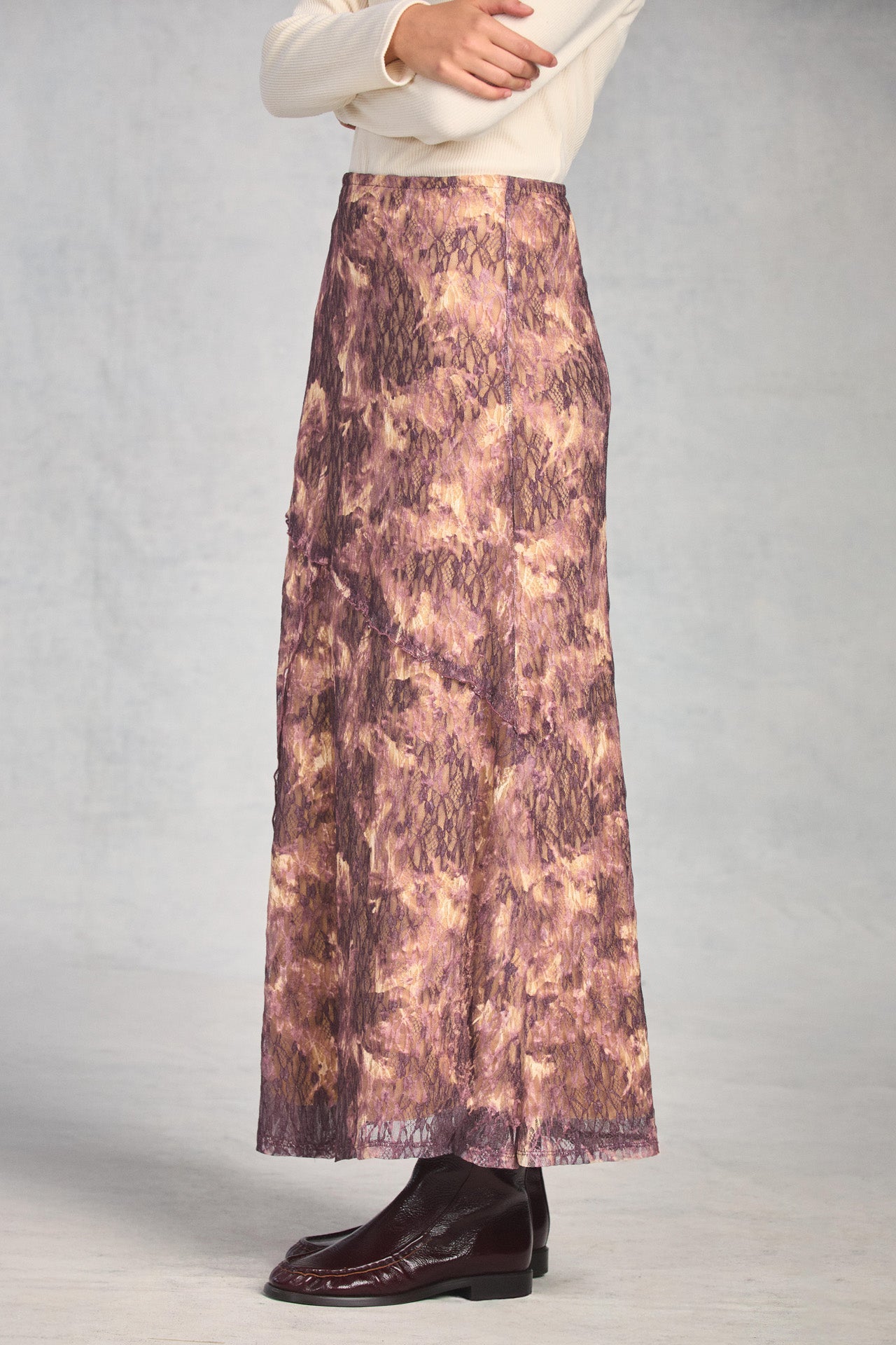 Plum Champaign A-Line Lace Maxi Skirt