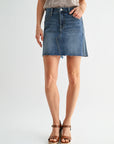 Color Blocked Denim Skirt- Dark Wash Dark Vintage Wash