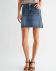 Color Blocked Denim Skirt- Dark Wash
