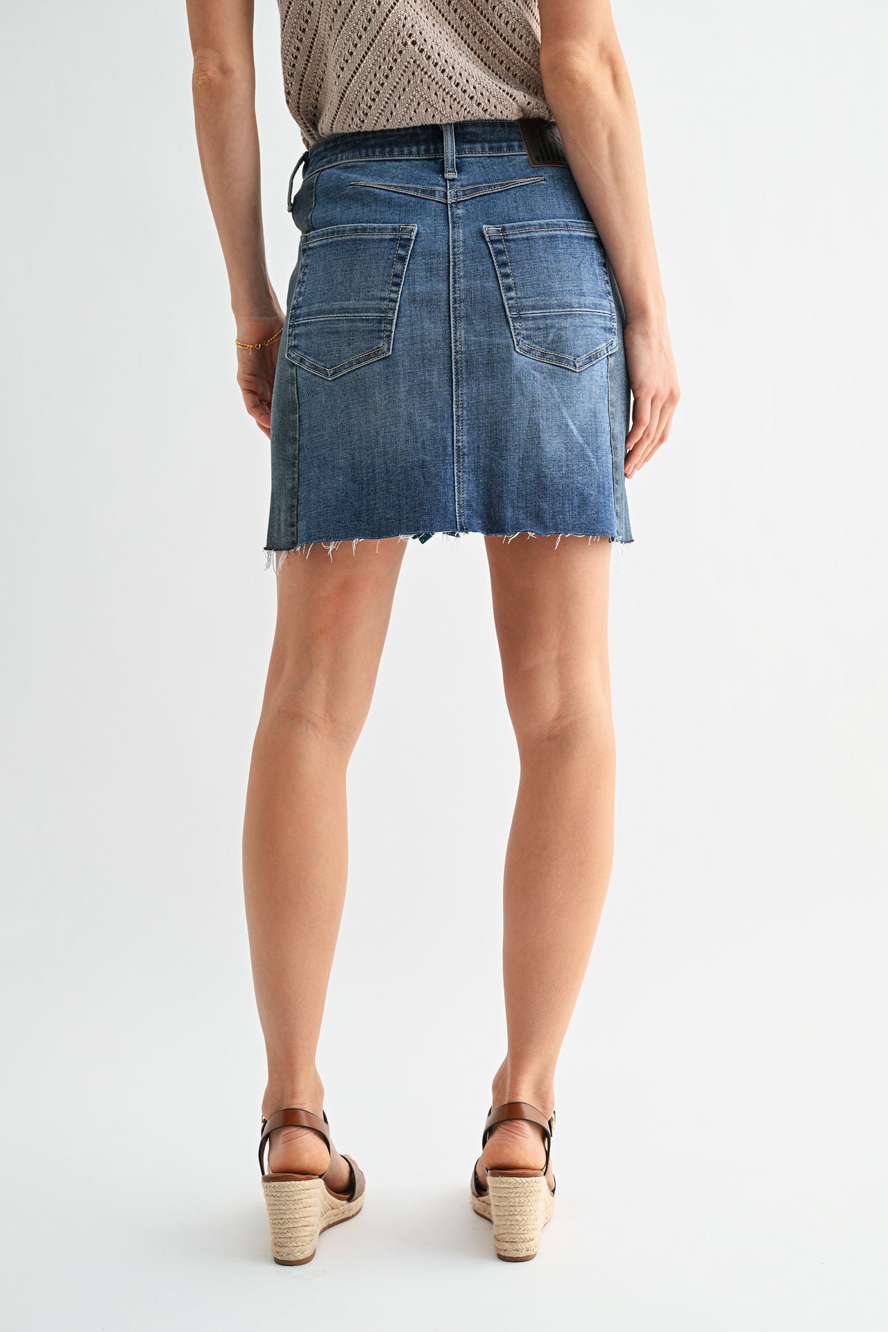 Color Blocked Denim Skirt- Dark Wash Dark Vintage Wash