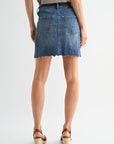 Color Blocked Denim Skirt- Dark Wash Dark Vintage Wash