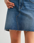 Color Blocked Denim Skirt- Dark Wash Dark Vintage Wash