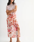 Pink Multi Print Ruched Mesh Skirt