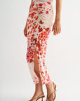 Pink Multi Print Ruched Mesh Skirt