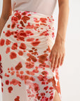 Pink Multi Print Ruched Mesh Skirt