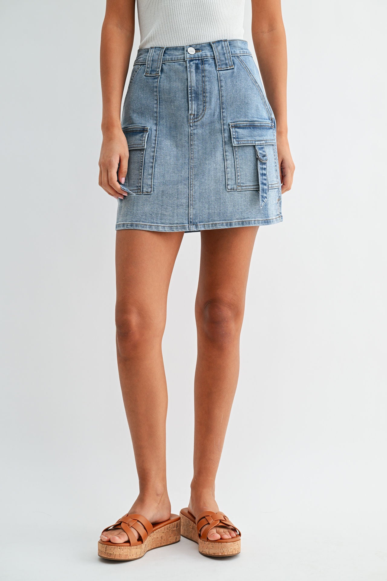 Medium Indigo Denim Patch Pocket Denim Skirt