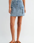 Medium Indigo Denim Patch Pocket Denim Skirt