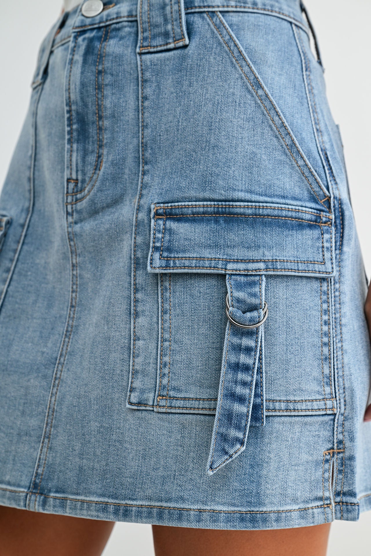 Medium Indigo Denim Patch Pocket Denim Skirt