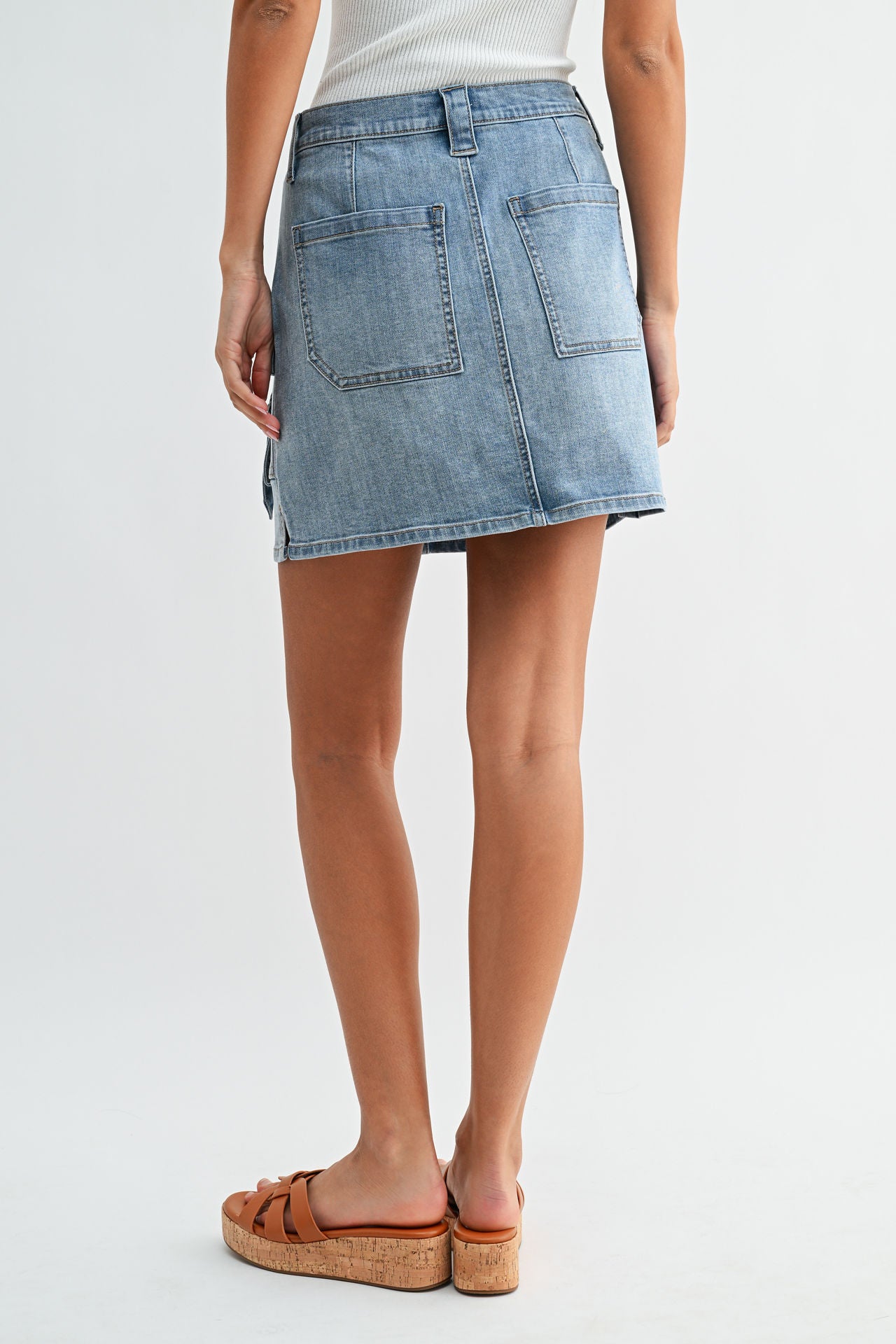Medium Indigo Denim Patch Pocket Denim Skirt