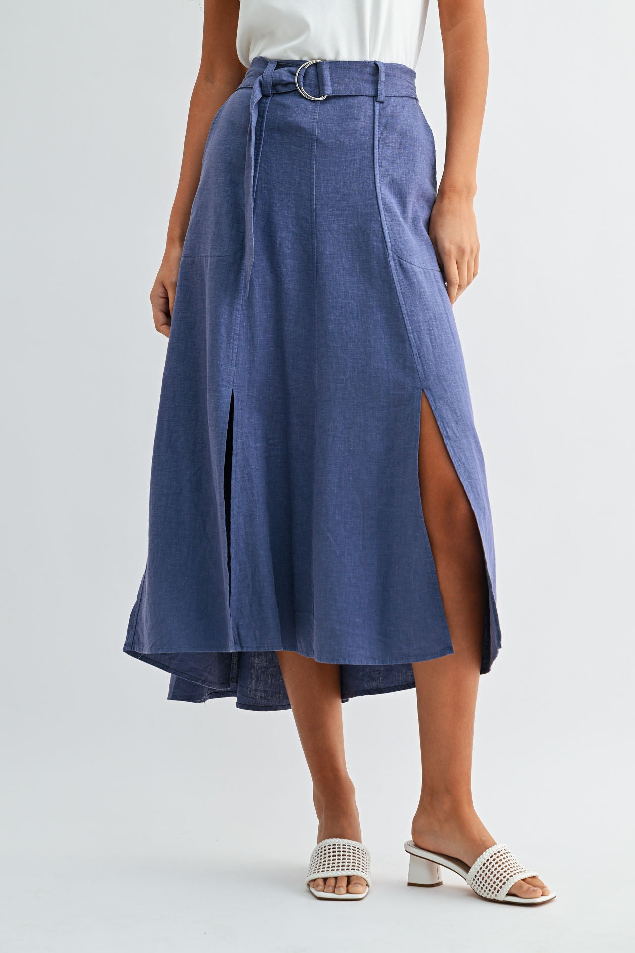 Smoke Double Slit Midi Skirt