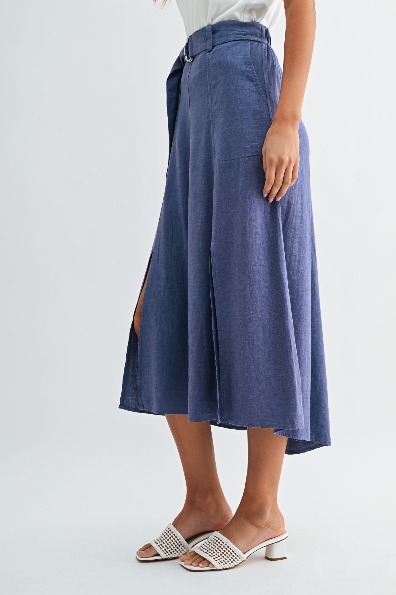 Smoke Double Slit Midi Skirt
