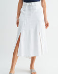 White Double Slit Midi Skirt