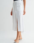 White Double Slit Midi Skirt