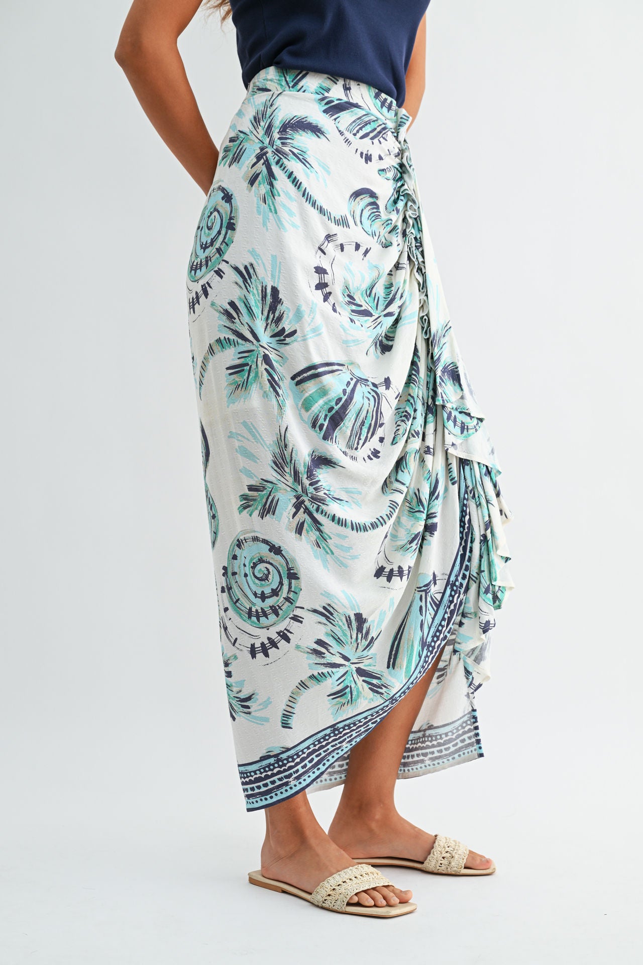 Cream Faux Wrap Skirt