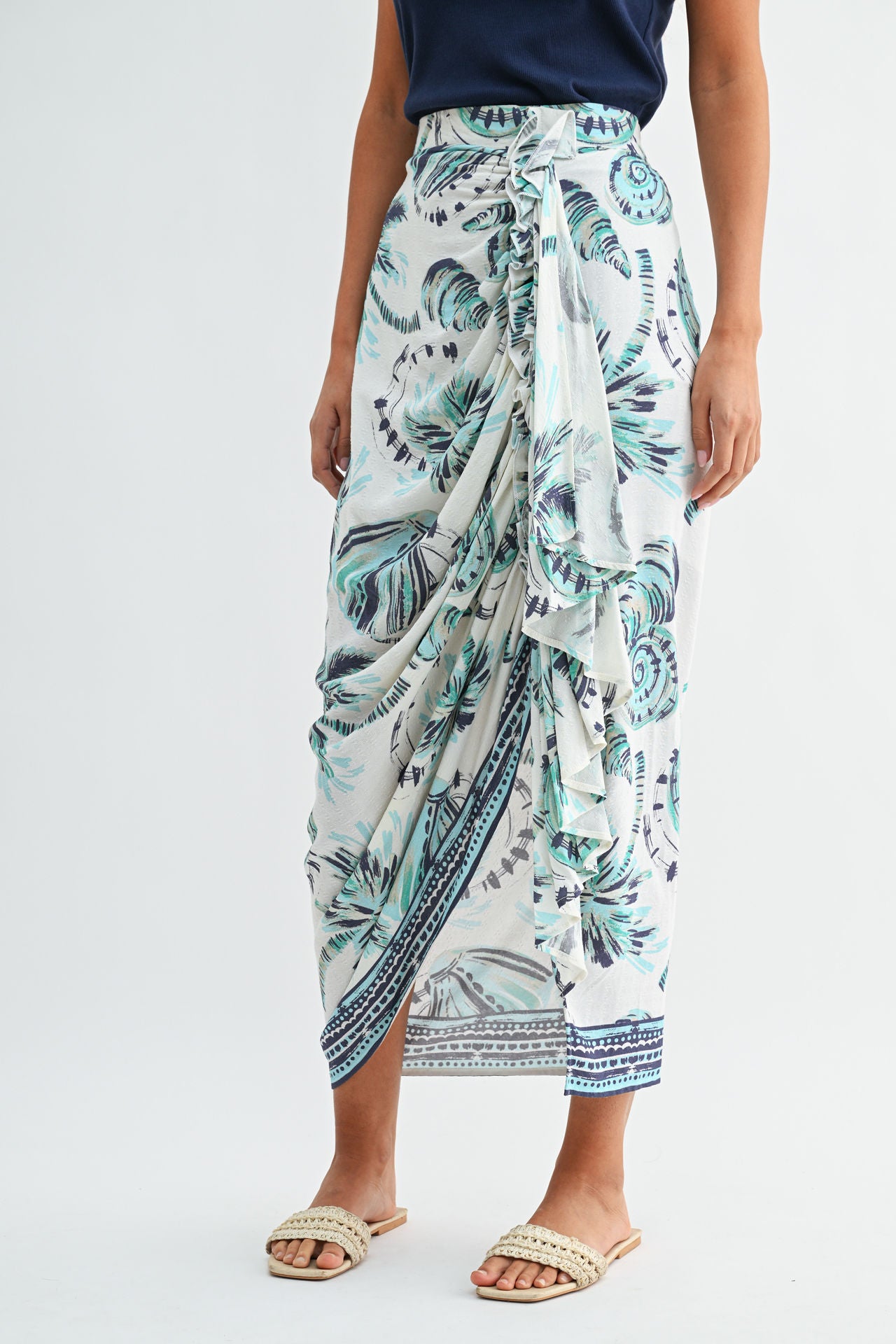 Cream Faux Wrap Skirt
