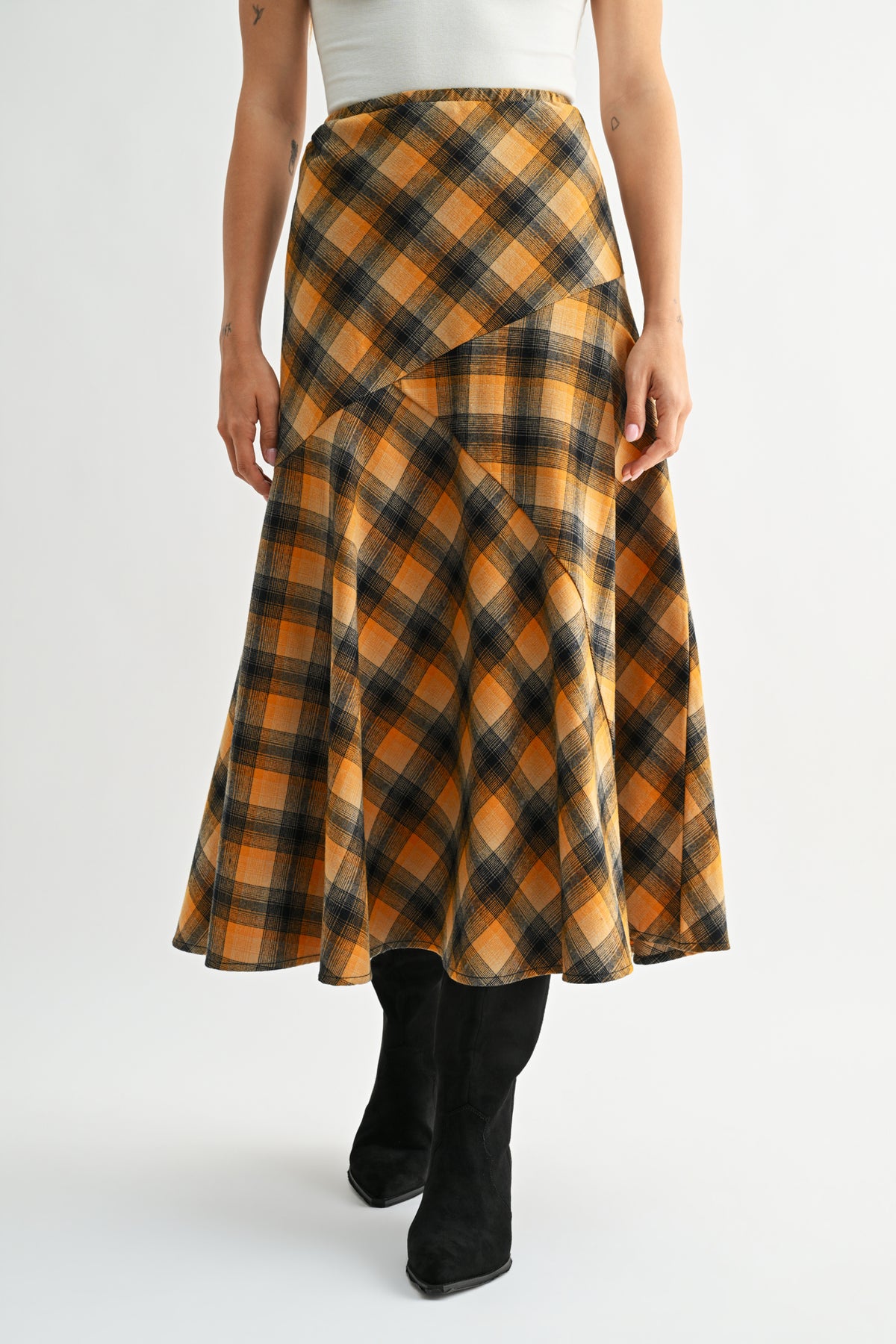 Amber Plaid Petite A-Line Plaid Skirt
