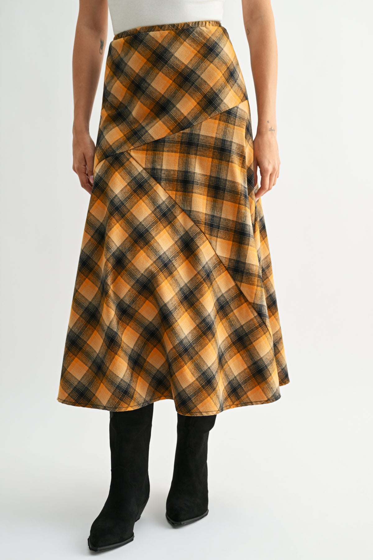 Amber Plaid A-Line Plaid Skirt