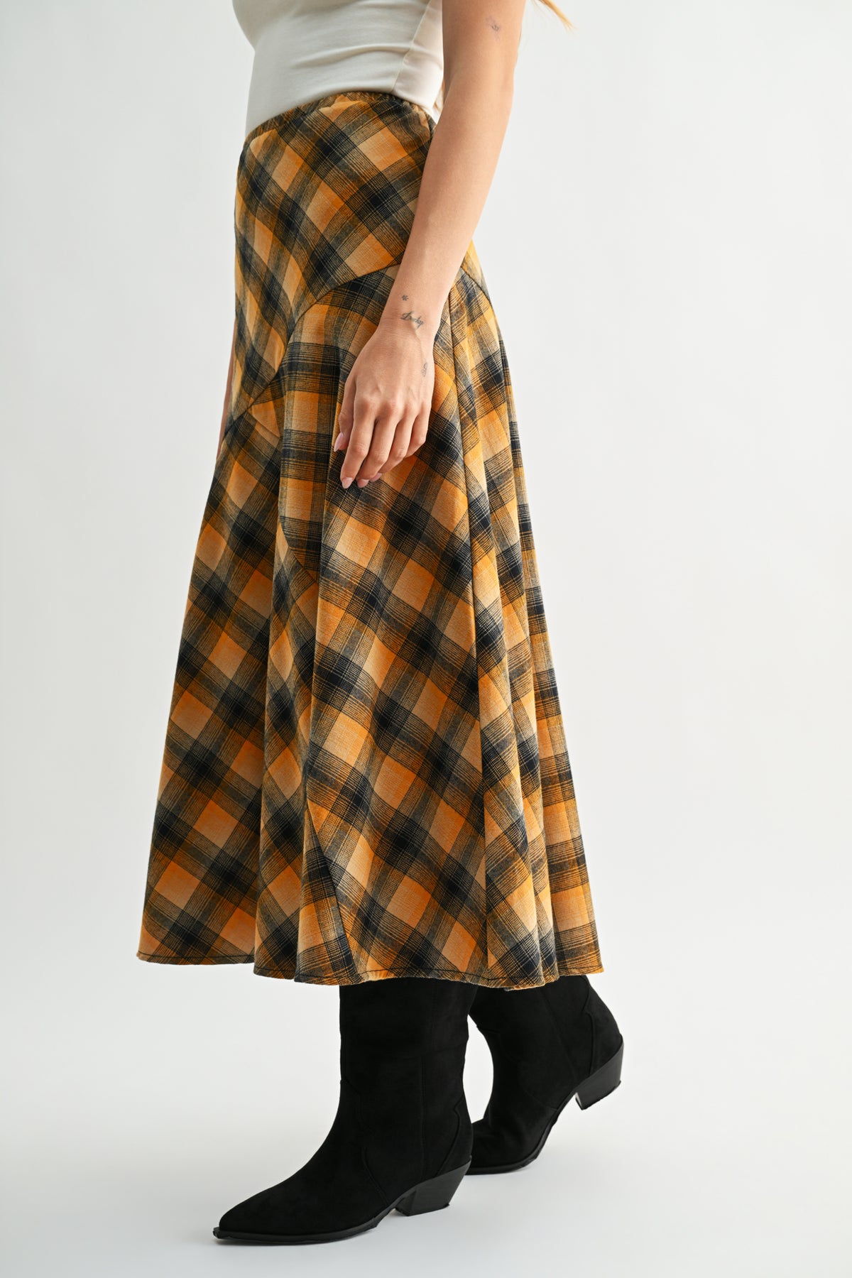 Amber Plaid A-Line Plaid Skirt