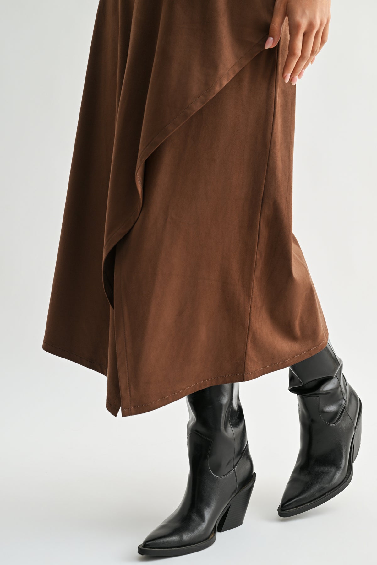 Brown Petite Faux Suede Asymmetric Skirt