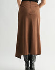 Brown Plus- Size Faux Suede Asymmetric Skirt