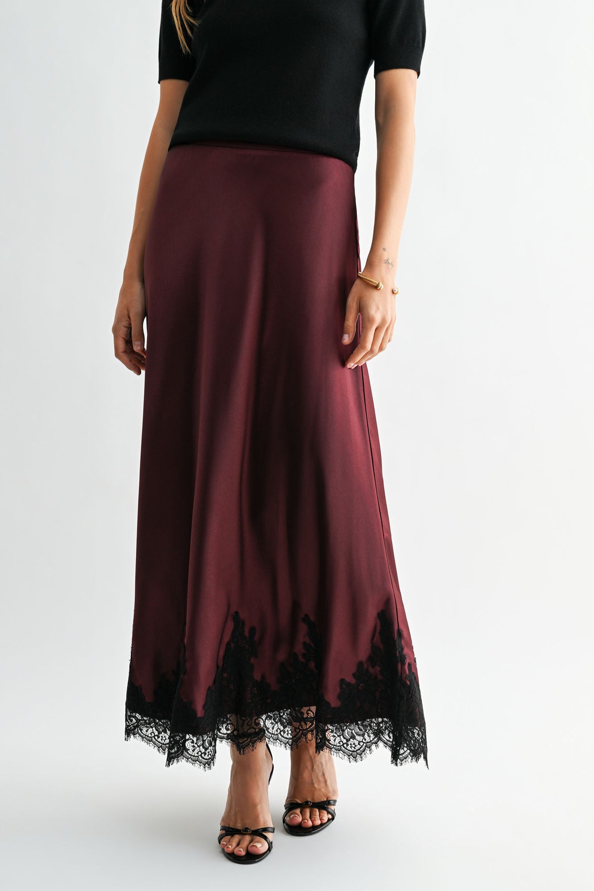 Aubergine Midi Lace Hem Skirt