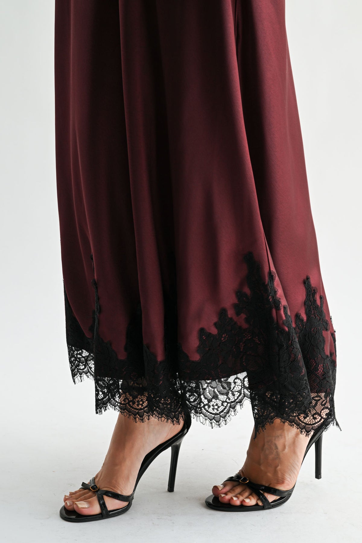 Aubergine Midi Lace Hem Skirt