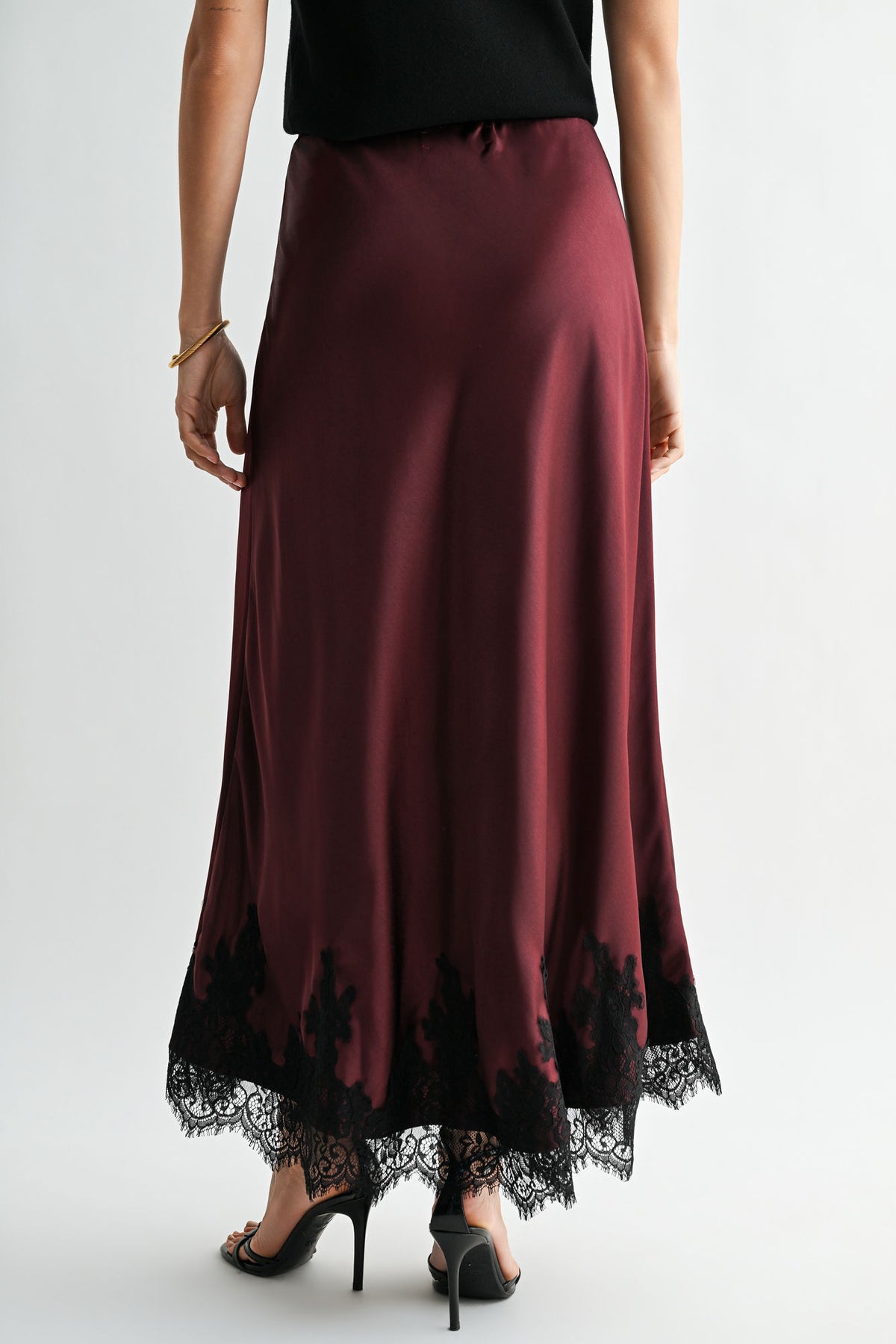 Aubergine Midi Lace Hem Skirt