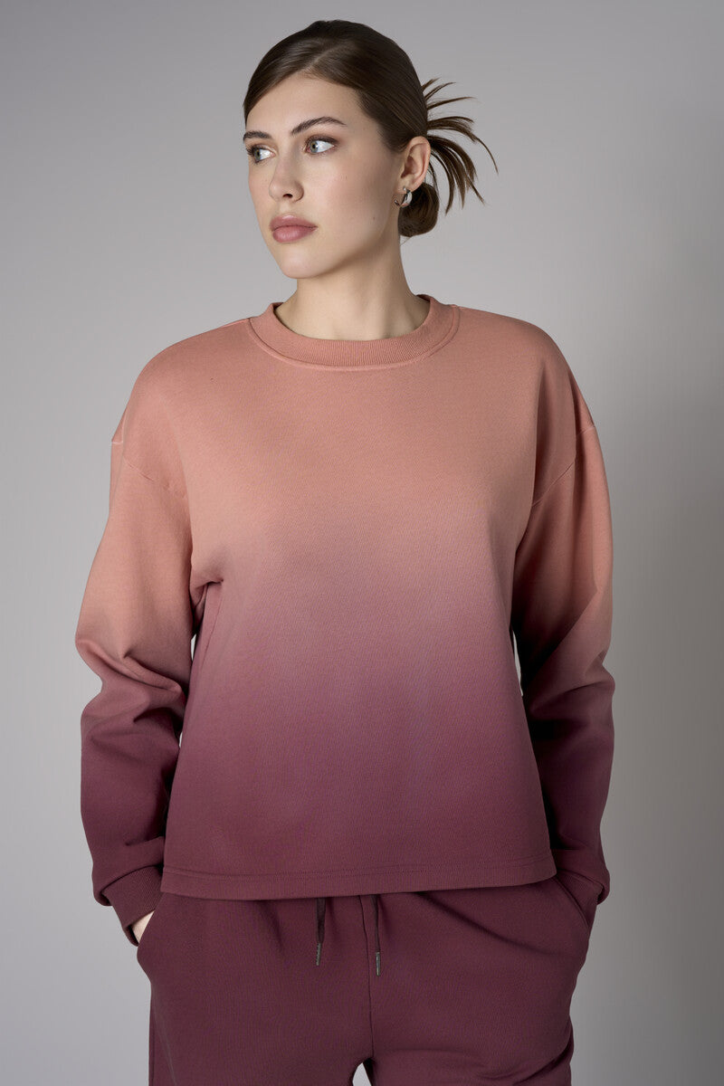 Raisin Dip-Dye Long Sleeve Crew Neck Sweatshirt