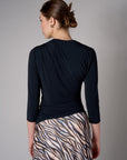 Black shoulder twist three quarter sleeve top