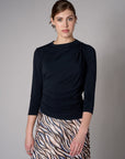 Black shoulder twist three quarter sleeve top