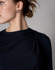 Black shoulder twist three quarter sleeve top