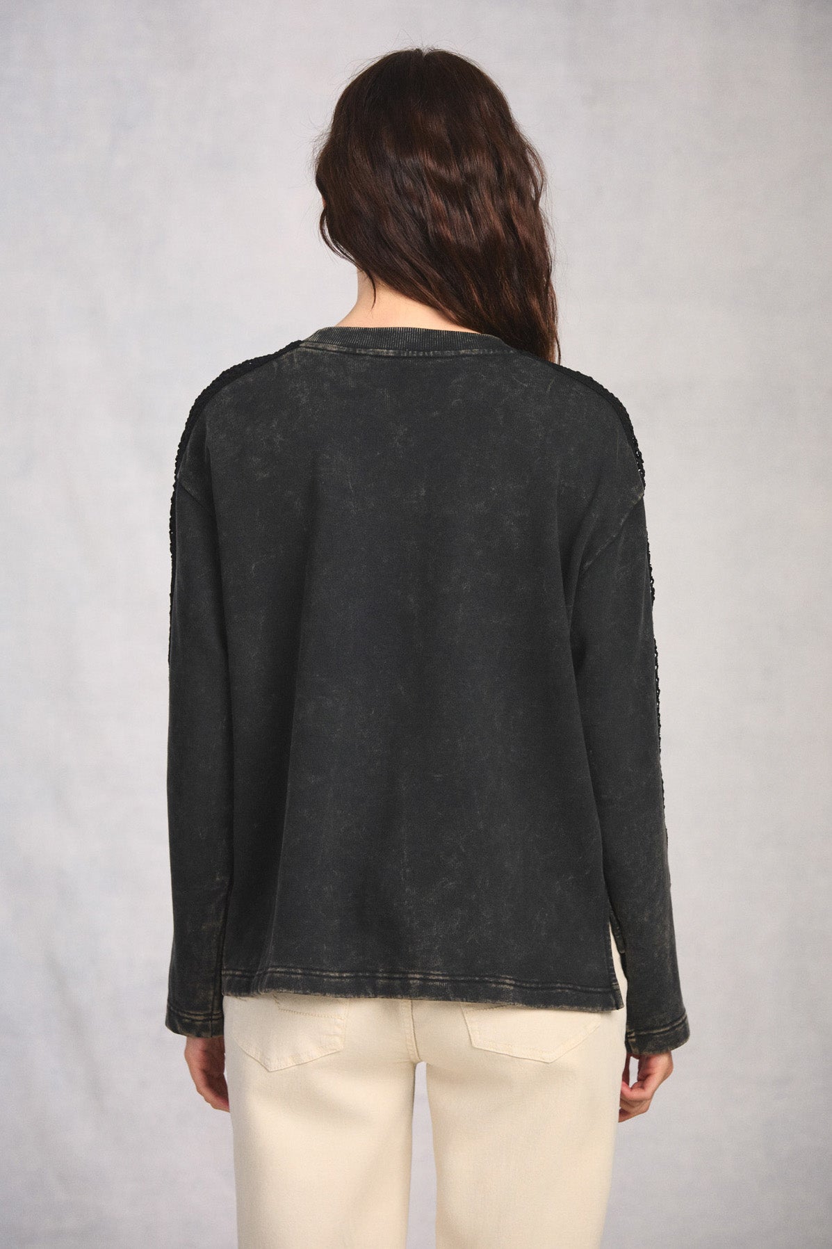 Black Crochet Sleeve Sweatshirt
