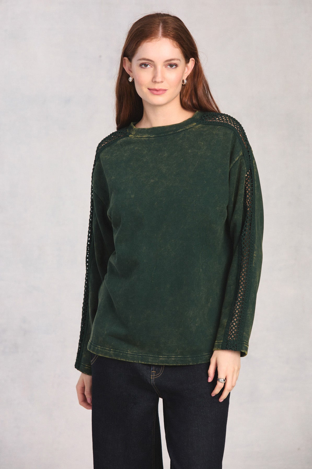 Spruce Crochet Sleeve Sweatshirt
