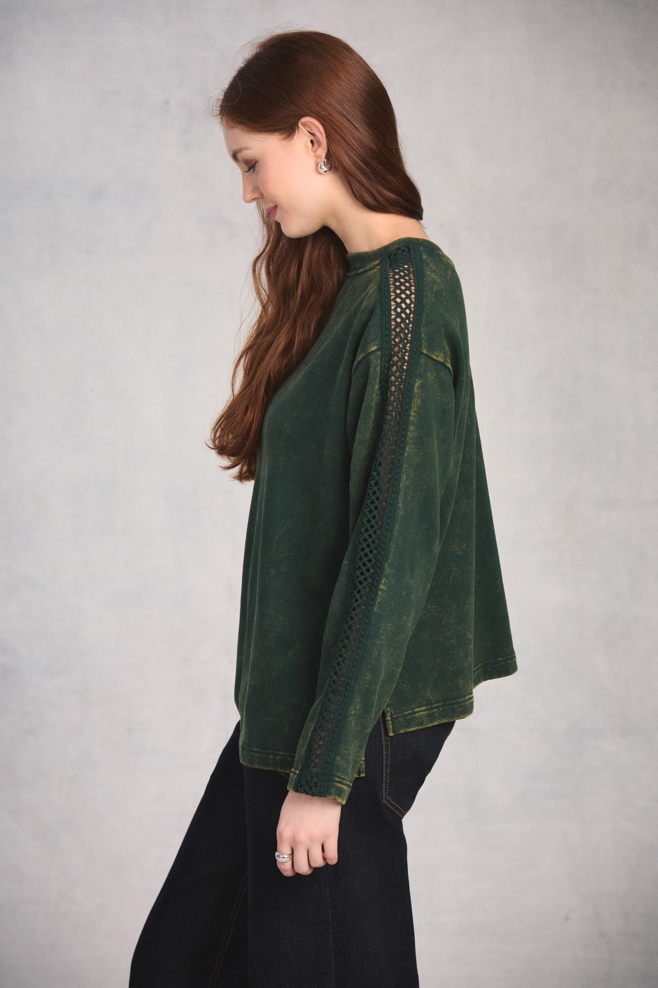 Spruce Crochet Sleeve Sweatshirt
