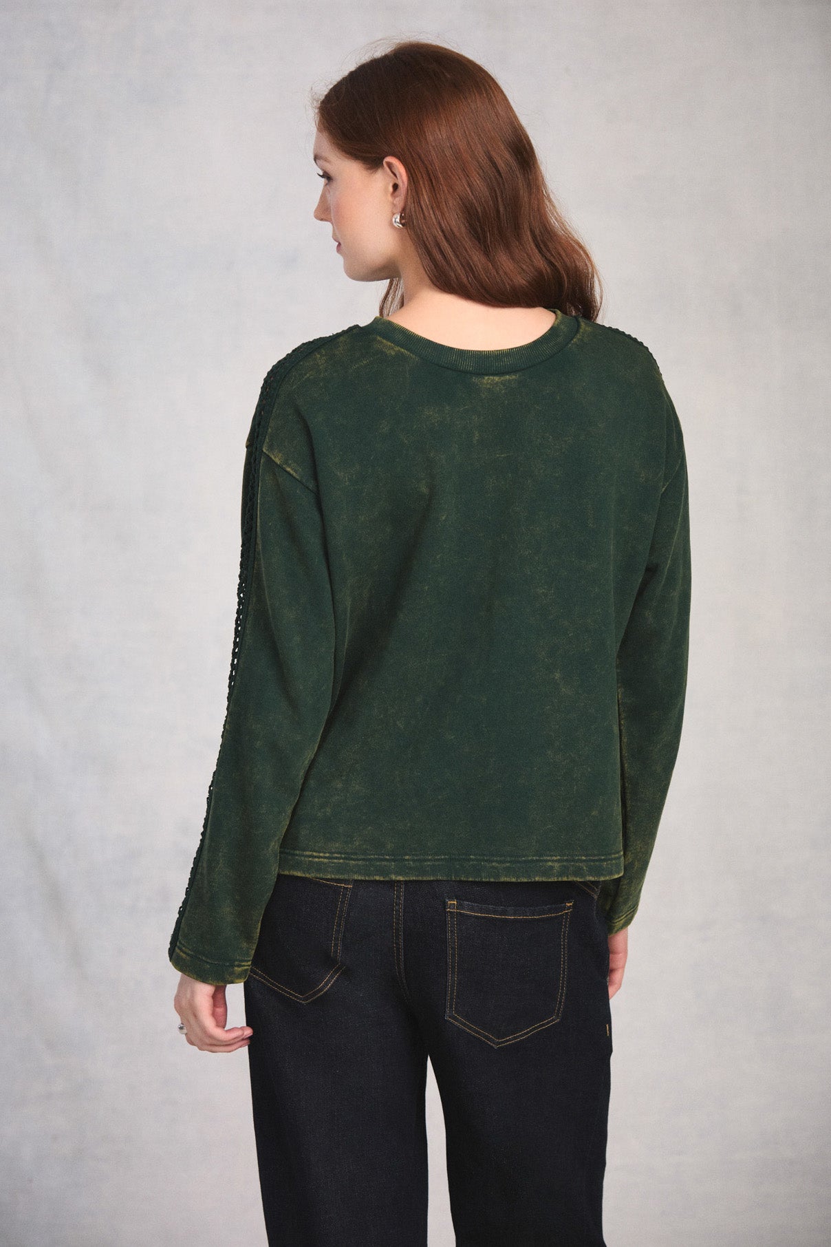 Spruce Crochet Sleeve Sweatshirt

