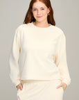 Cream Knit Cord Hi-Low Hem Sweatshirt
