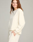 Cream Knit Cord Hi-Low Hem Sweatshirt
