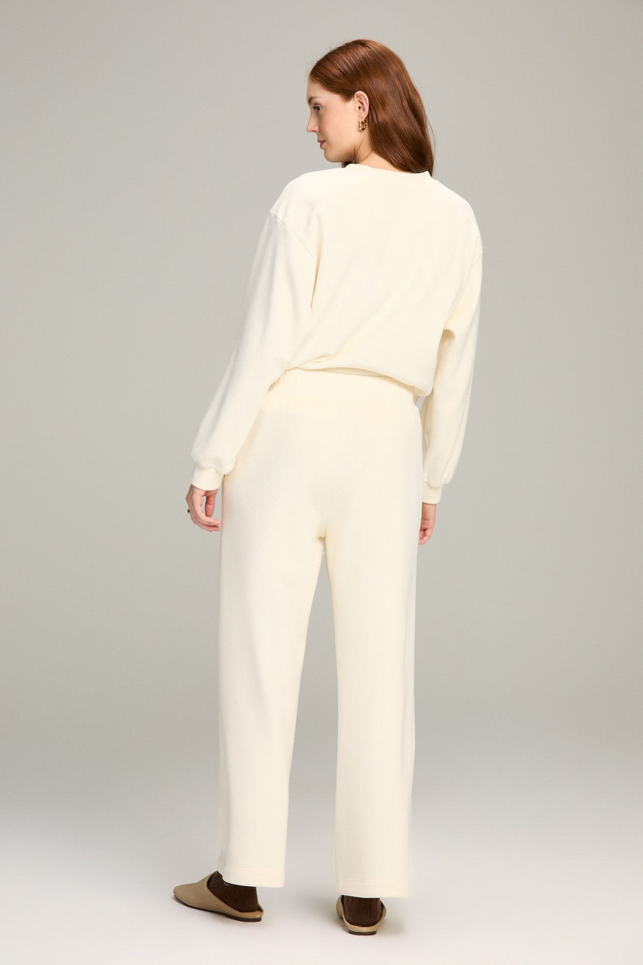 Cream Knit Cord Hi-Low Hem Sweatshirt
