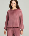 Dusty Rose Knit Cord Hi-Low Hem Sweatshirt
