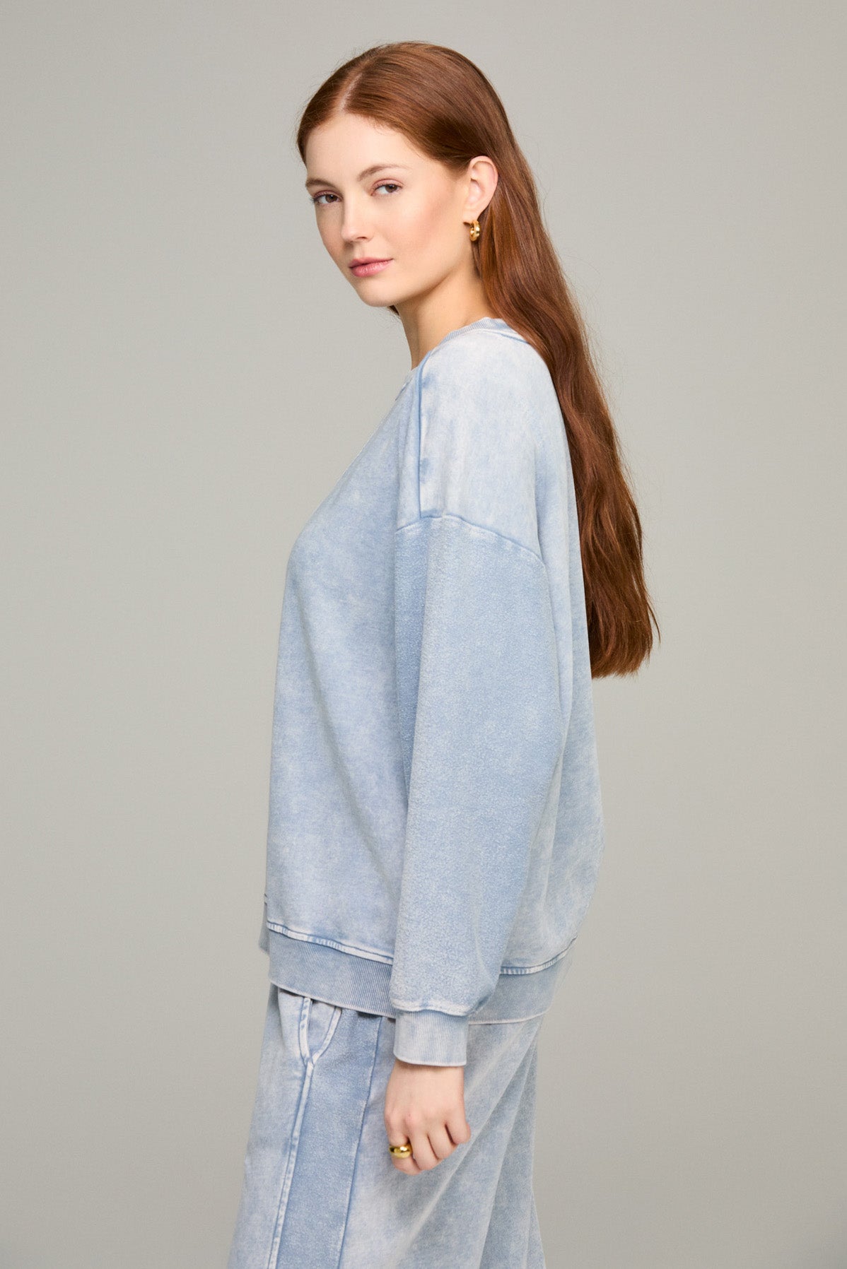 Chambray Blue Reverse Loop Spliced Sweatshirt
