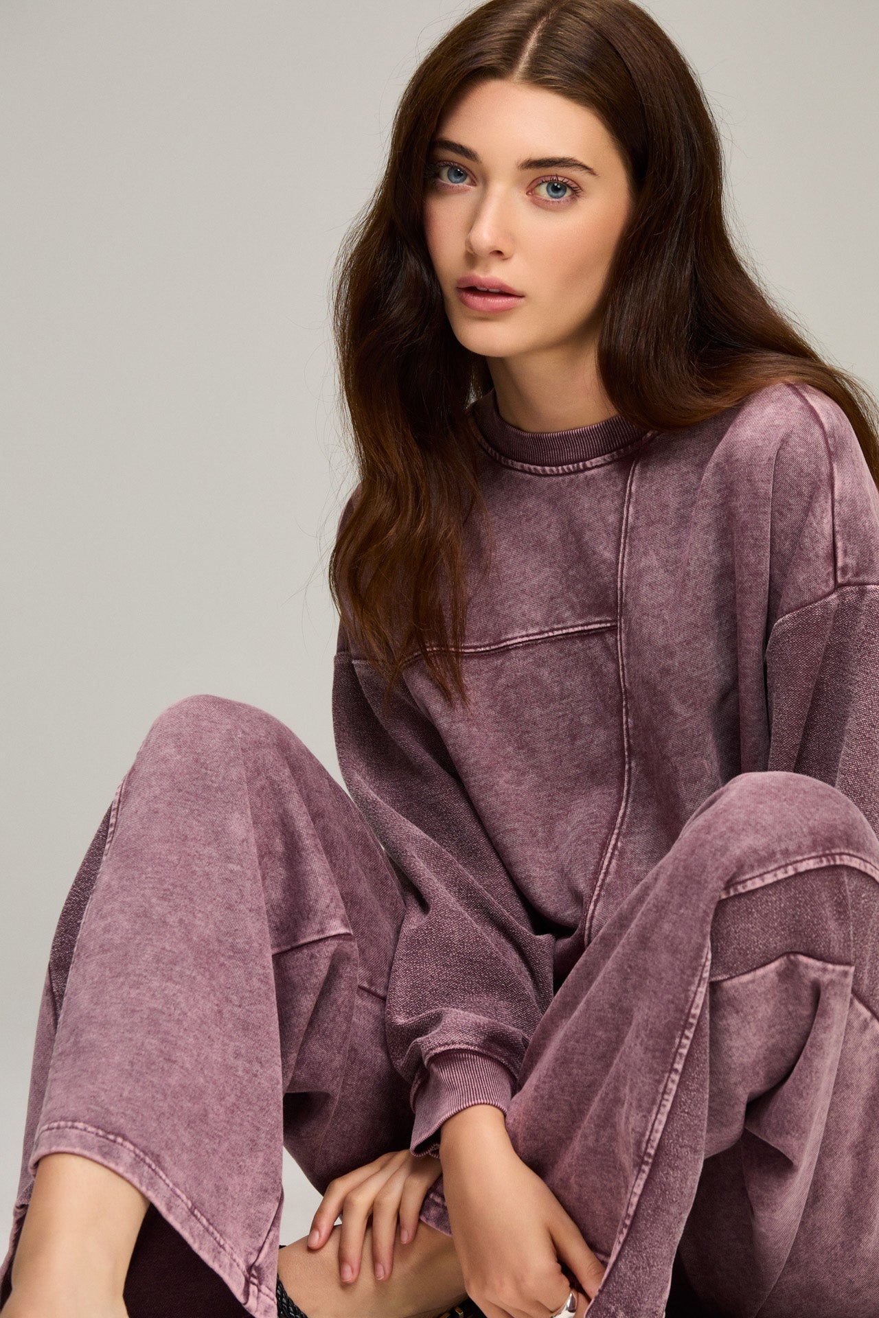 Plum Reverse Loop Spliced Sweatshirt