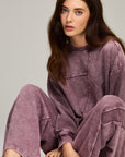 Plum Reverse Loop Spliced Sweatshirt