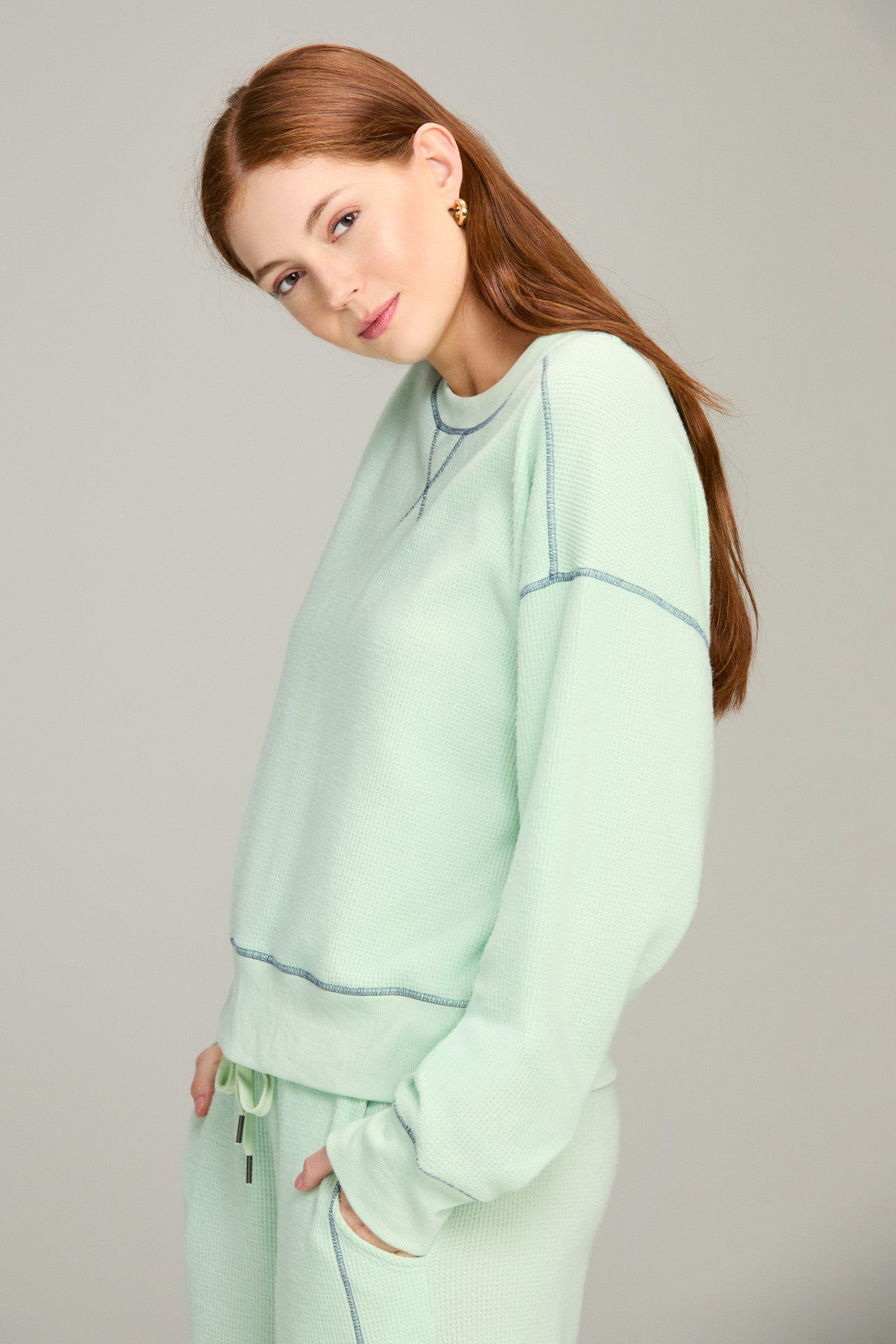 Mint Contrast Stitch Sweatshirt