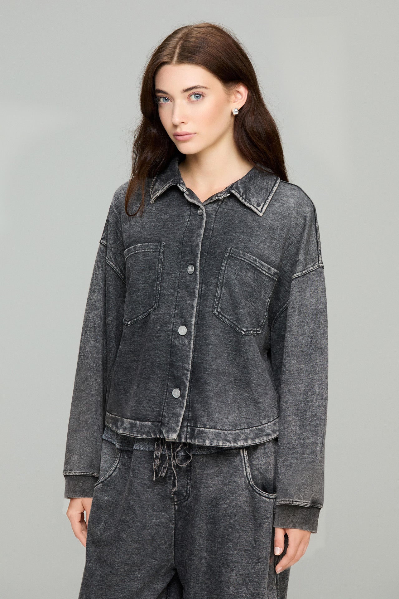 Black Cropped Knit Shacket
