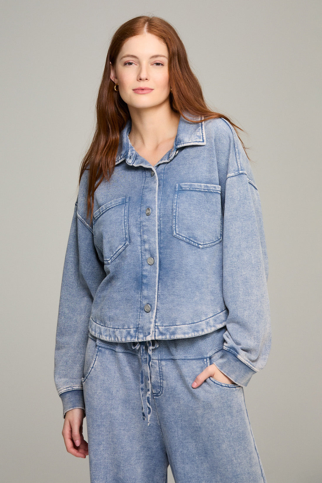 Cadet Blue Cropped Knit Shacket
