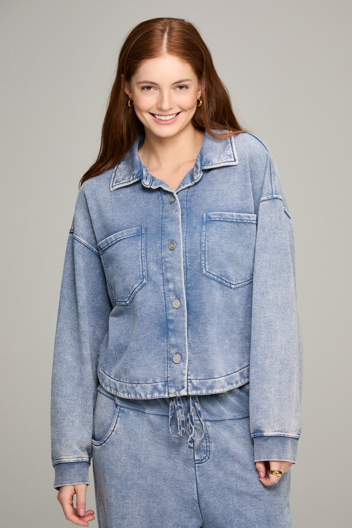 Cadet Blue Cropped Knit Shacket
