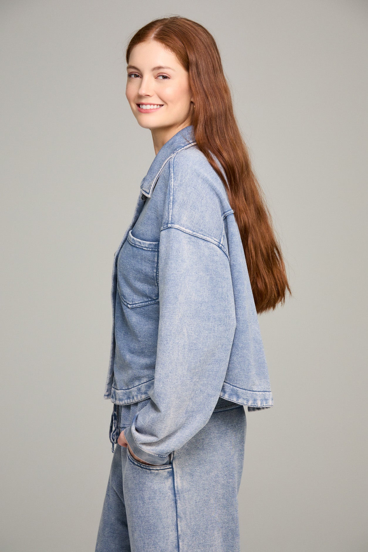 Cadet Blue Cropped Knit Shacket
