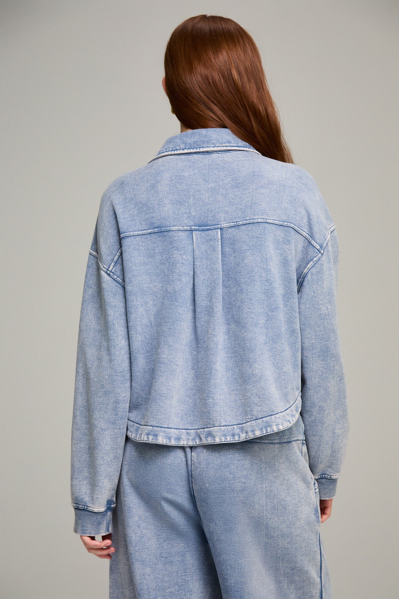 Cadet Blue Cropped Knit Shacket
