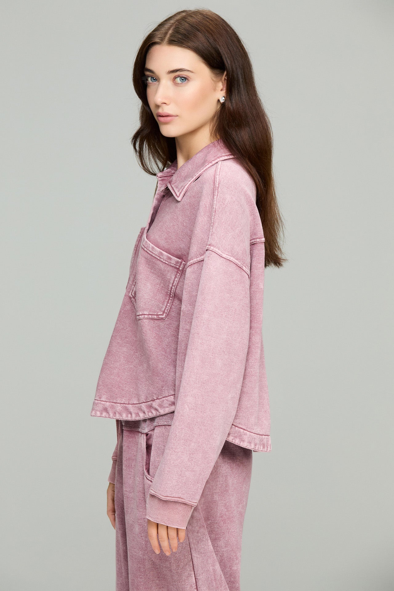 Dusty Rose Cropped Knit Shacket
