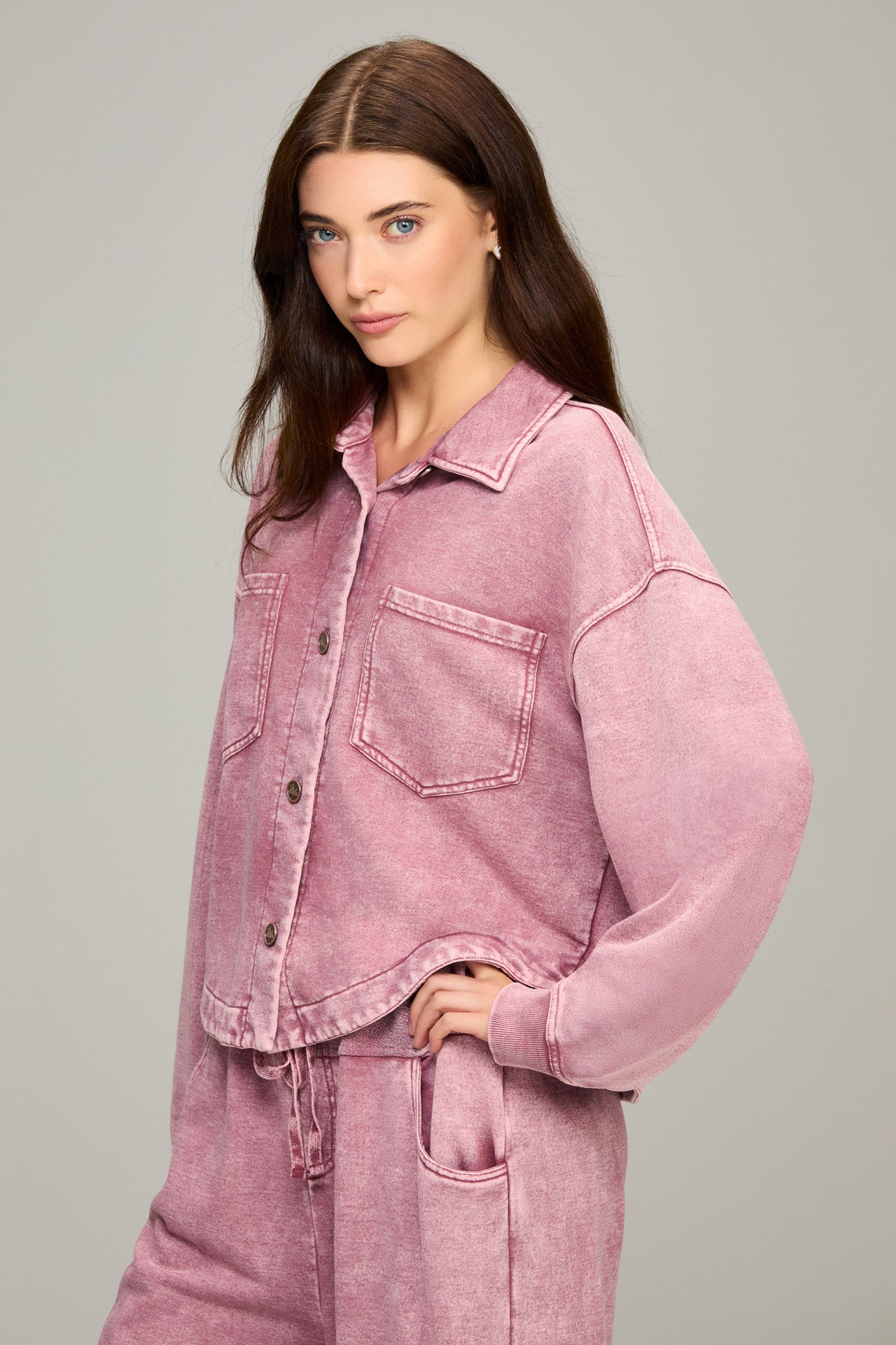 Dusty Rose Cropped Knit Shacket
